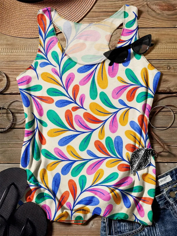 Top dama în stil sling, croială liberă, imprimeu 3D, țesătură imitation de bumbac cu 70–80% poliester