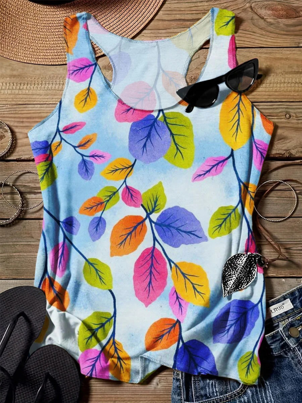 Top dama în stil sling, croială liberă, imprimeu 3D, țesătură imitation de bumbac cu 70–80% poliester