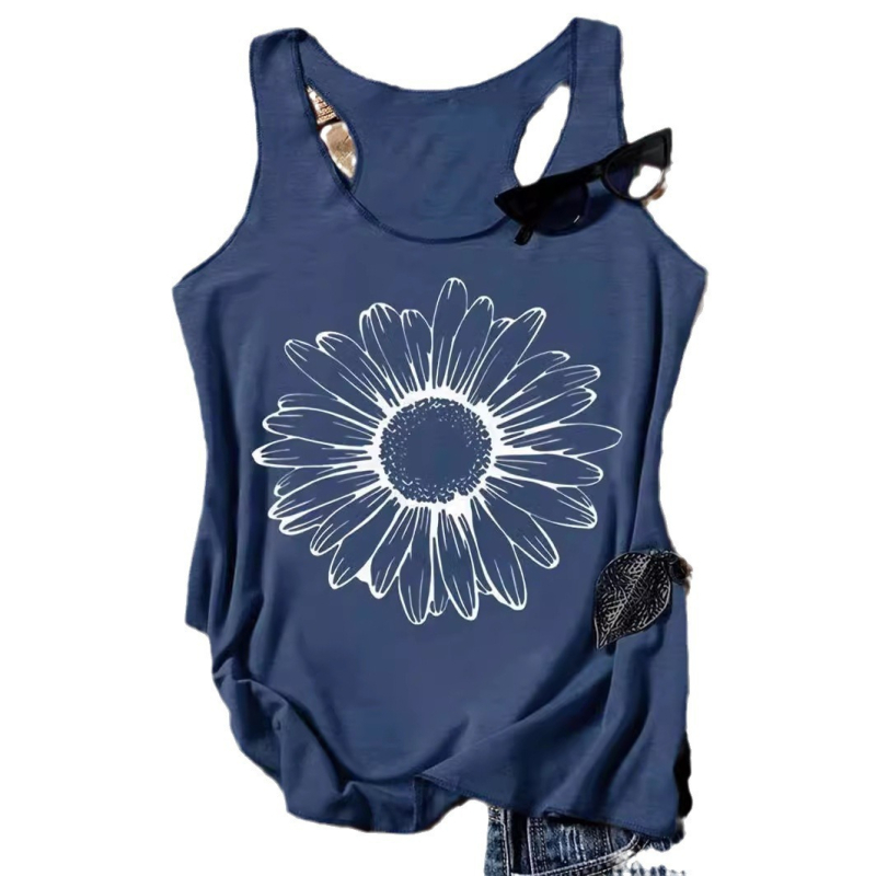 Top dama în stil sling, croială liberă, imprimeu 3D, țesătură imitation de bumbac cu 70–80% poliester