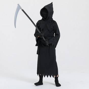 Dječji Halloween cosplay kostim Grim Reaper sa svijetlećim naočalama, unisex, tkanina poliester-spandeks, za scenske nastupe, za uzrast do 17 godina