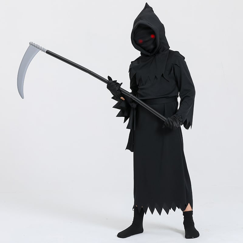 Dječji Halloween cosplay kostim Grim Reaper sa svijetlećim naočalama, unisex, tkanina poliester-spandeks, za scenske nastupe, za uzrast do 17 godina
