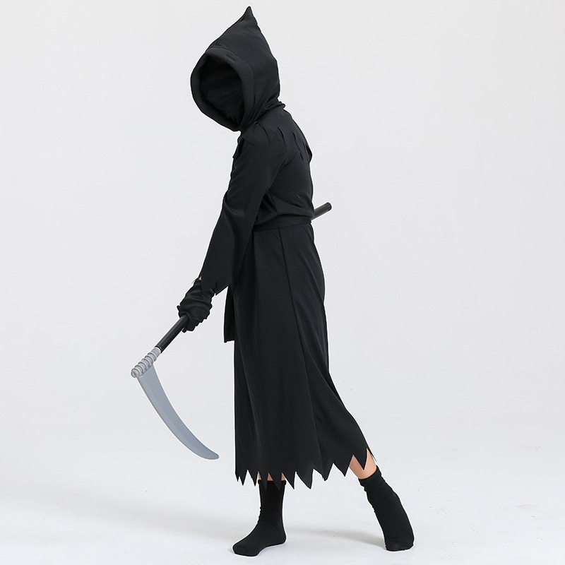 Dječji Halloween cosplay kostim Grim Reaper sa svijetlećim naočalama, unisex, tkanina poliester-spandeks, za scenske nastupe, za uzrast do 17 godina