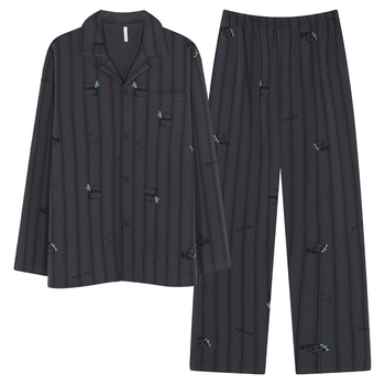 Muške pidžame od pamuka — kardigan stil, dugi rukav, ovratnik s reverom, 100% pamuk, 161–180 g/m2, jesensko-zimski kućni set