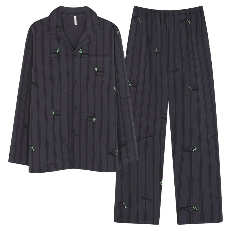 Muške pidžame od pamuka — kardigan stil, dugi rukav, ovratnik s reverom, 100% pamuk, 161–180 g/m2, jesensko-zimski kućni set