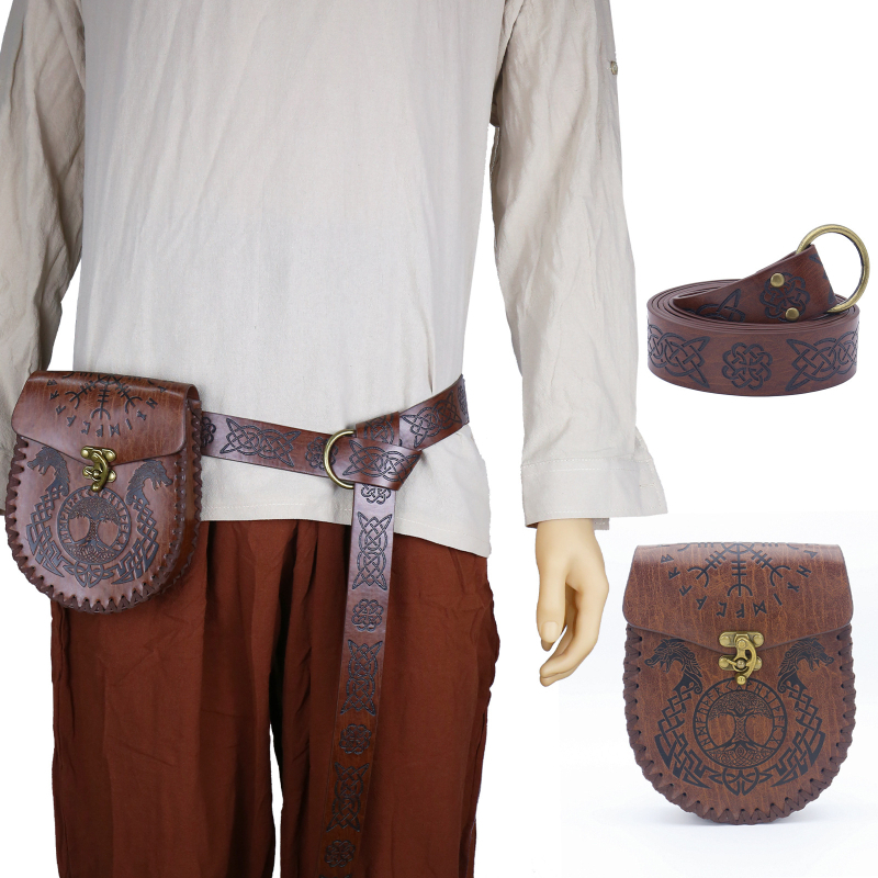 Srednjovjekovni viteški pojas s džepom - vikingski vintage cosplay dodatak za Halloween (Odrasli, 235 g, Ljeto 2024, Ficino)
