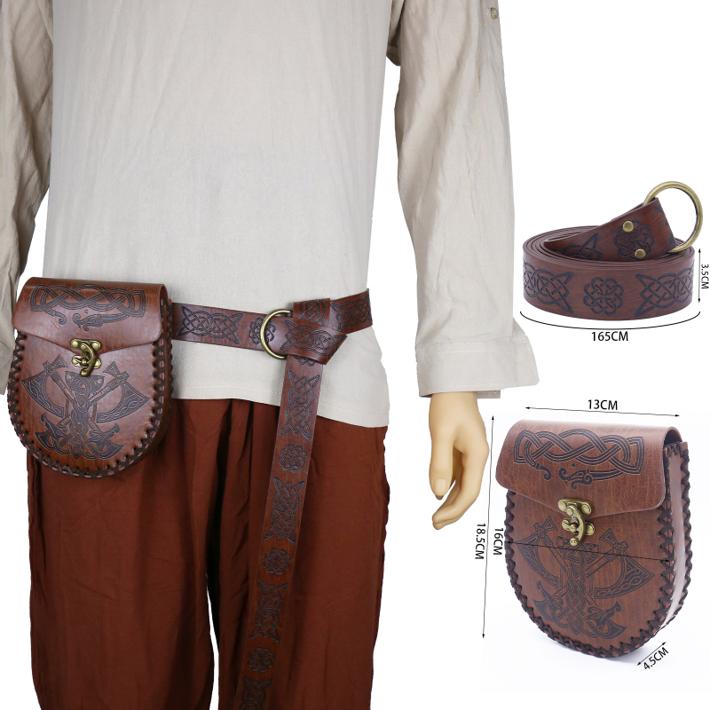 Srednjovjekovni viteški pojas s džepom - vikingski vintage cosplay dodatak za Halloween (Odrasli, 235 g, Ljeto 2024, Ficino)