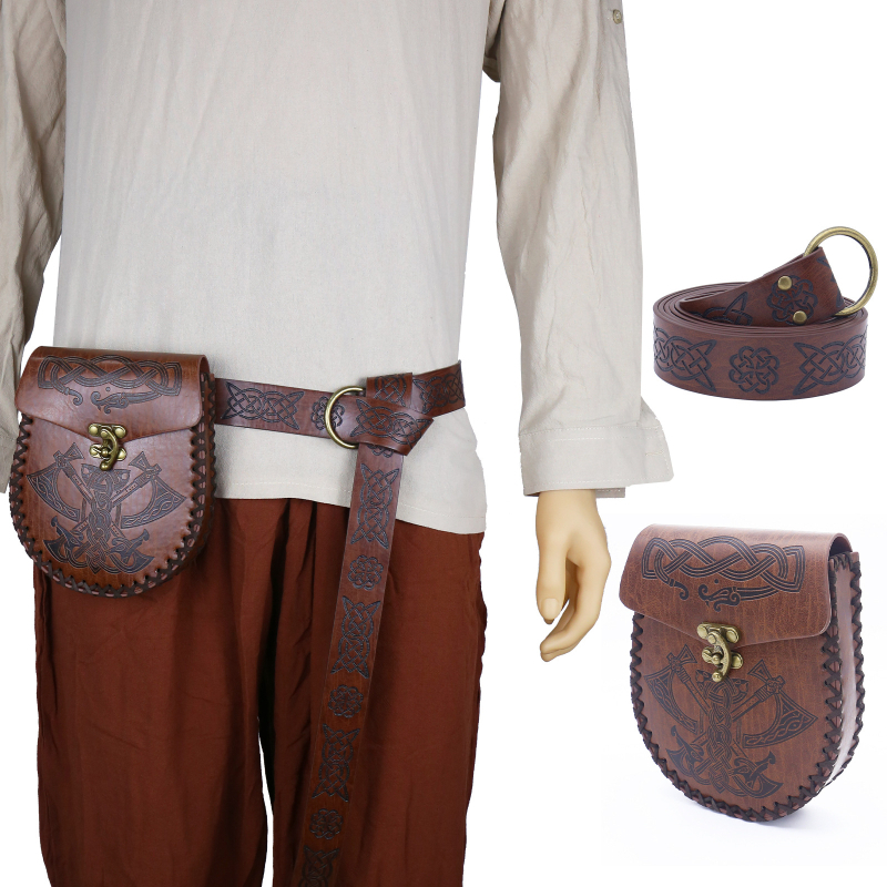 Srednjovjekovni viteški pojas s džepom - vikingski vintage cosplay dodatak za Halloween (Odrasli, 235 g, Ljeto 2024, Ficino)