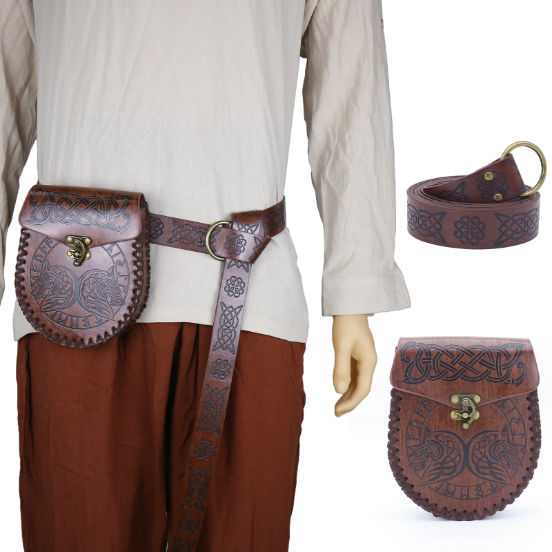 Srednjovjekovni viteški pojas s džepom - vikingski vintage cosplay dodatak za Halloween (Odrasli, 235 g, Ljeto 2024, Ficino)