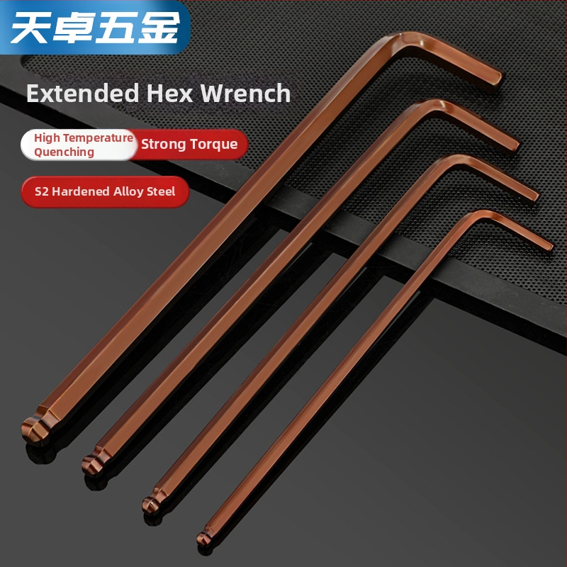 Allen kľúč s guľovou hlavou zo S2 nástrojovej ocele, L-tvar, predĺžený, vnútorný šesťuholník 2,5 mm a 4 mm