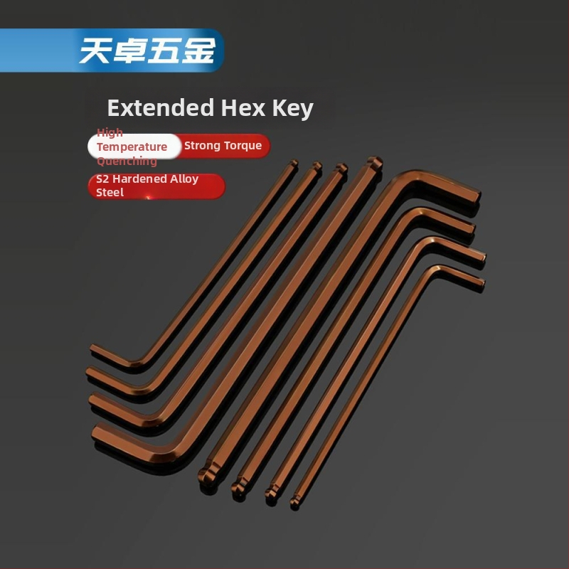 Allen kľúč s guľovou hlavou zo S2 nástrojovej ocele, L-tvar, predĺžený, vnútorný šesťuholník 2,5 mm a 4 mm