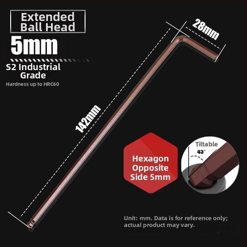 Allen kľúč s guľovou hlavou zo S2 nástrojovej ocele, L-tvar, predĺžený, vnútorný šesťuholník 2,5 mm a 4 mm