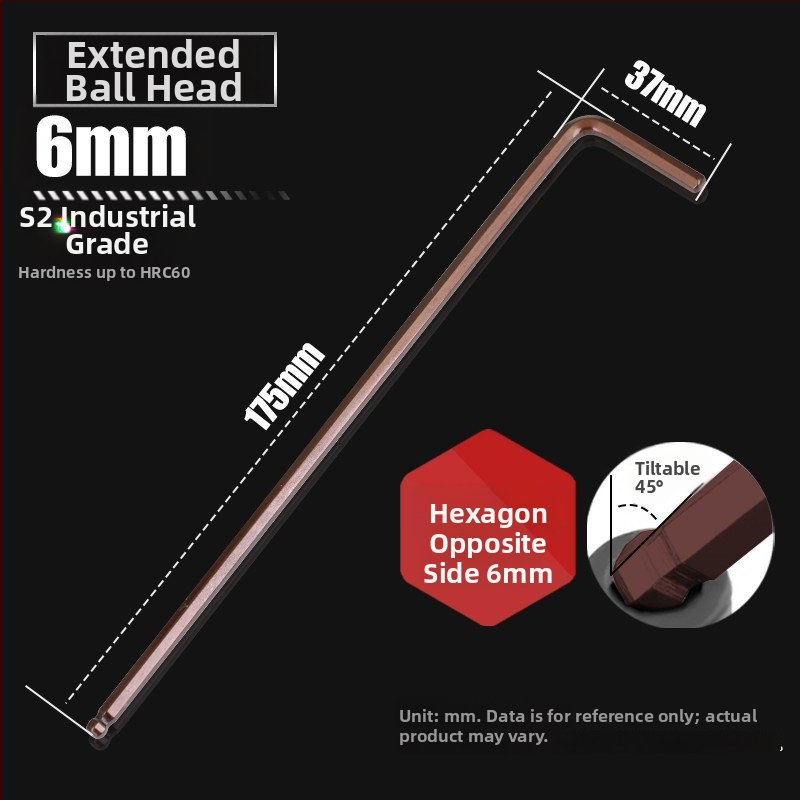 Allen kľúč s guľovou hlavou zo S2 nástrojovej ocele, L-tvar, predĺžený, vnútorný šesťuholník 2,5 mm a 4 mm