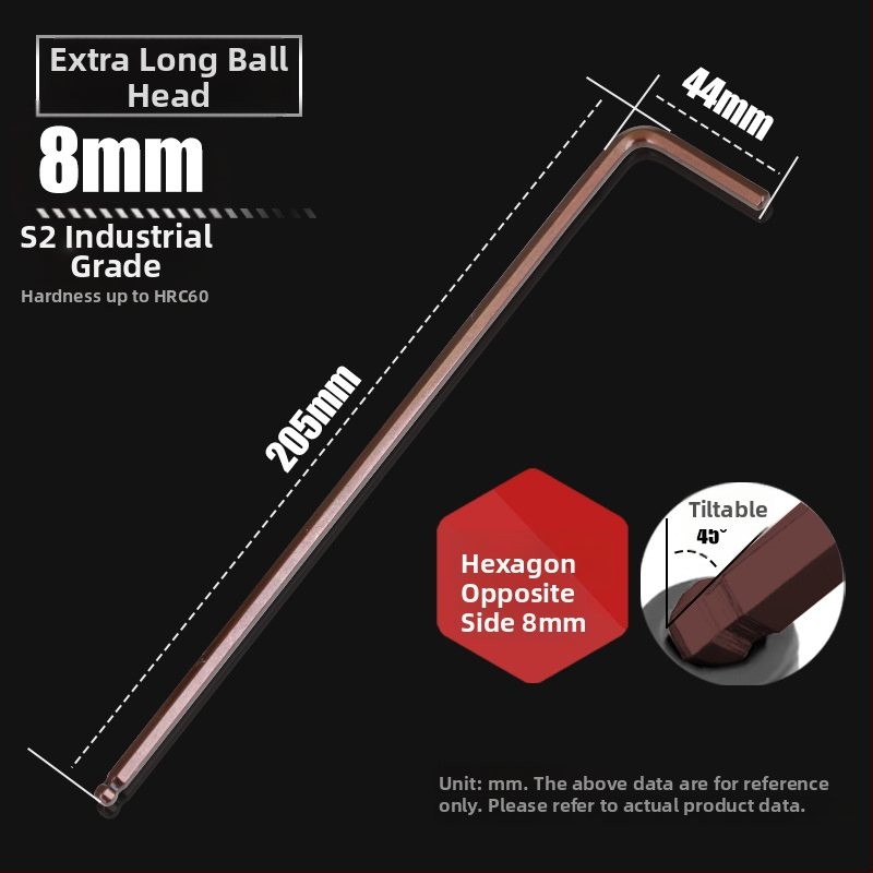 Allen kľúč s guľovou hlavou zo S2 nástrojovej ocele, L-tvar, predĺžený, vnútorný šesťuholník 2,5 mm a 4 mm