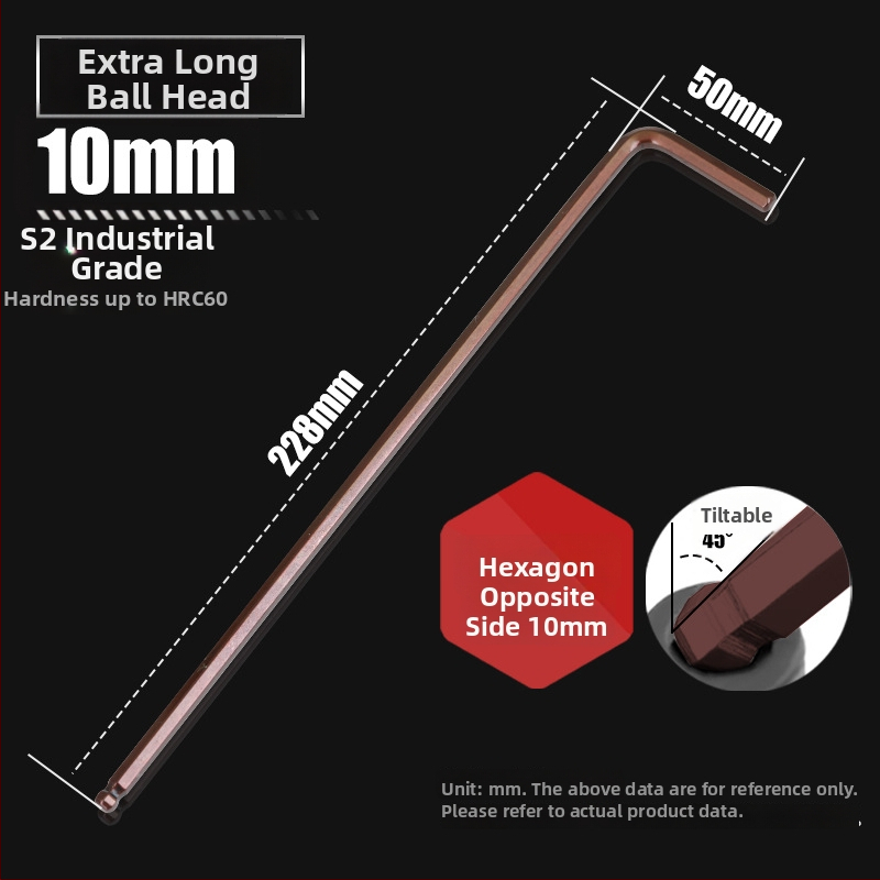 Allen kľúč s guľovou hlavou zo S2 nástrojovej ocele, L-tvar, predĺžený, vnútorný šesťuholník 2,5 mm a 4 mm
