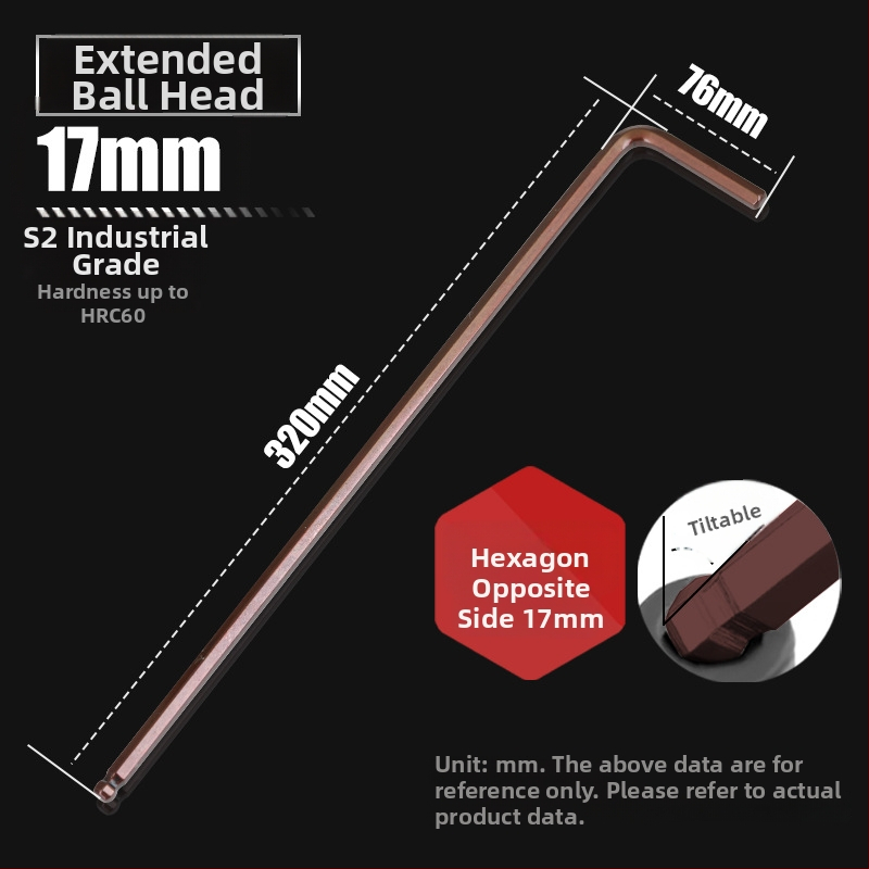 Allen kľúč s guľovou hlavou zo S2 nástrojovej ocele, L-tvar, predĺžený, vnútorný šesťuholník 2,5 mm a 4 mm