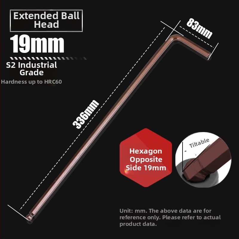 Allen kľúč s guľovou hlavou zo S2 nástrojovej ocele, L-tvar, predĺžený, vnútorný šesťuholník 2,5 mm a 4 mm
