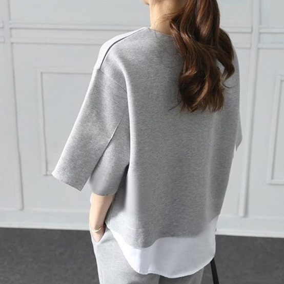 Дамски ежедневен панталонен костюм с кропнати панталони и топ с разрез, памук 50-70%