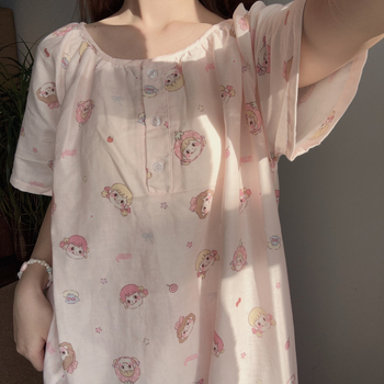 Νυχτικό από 100% βαμβάκι με μανίκια 3/4, διπλό στρώμα γάζας, λεπτό ύφασμα (121–140 g/m²) – γλυκό και χαριτωμένο για τη μητρότητα