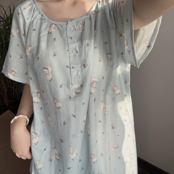 Νυχτικό από 100% βαμβάκι με μανίκια 3/4, διπλό στρώμα γάζας, λεπτό ύφασμα (121–140 g/m²) – γλυκό και χαριτωμένο για τη μητρότητα