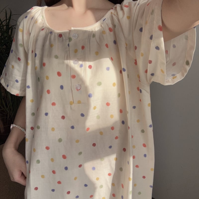 Νυχτικό από 100% βαμβάκι με μανίκια 3/4, διπλό στρώμα γάζας, λεπτό ύφασμα (121–140 g/m²) – γλυκό και χαριτωμένο για τη μητρότητα