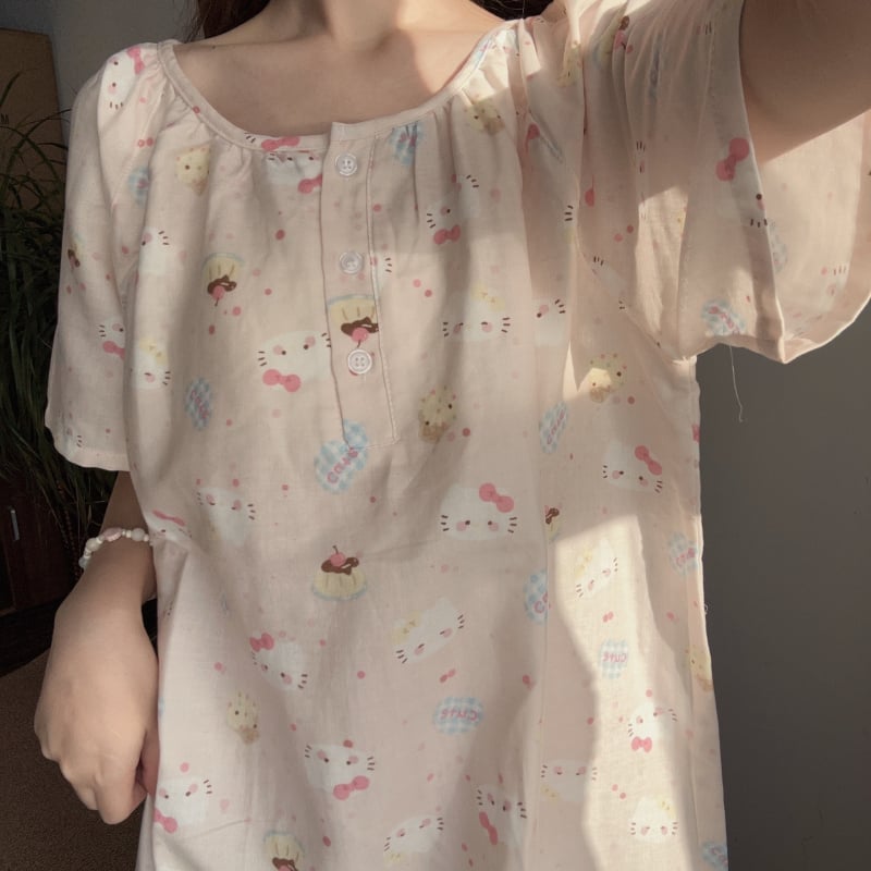 Νυχτικό από 100% βαμβάκι με μανίκια 3/4, διπλό στρώμα γάζας, λεπτό ύφασμα (121–140 g/m²) – γλυκό και χαριτωμένο για τη μητρότητα