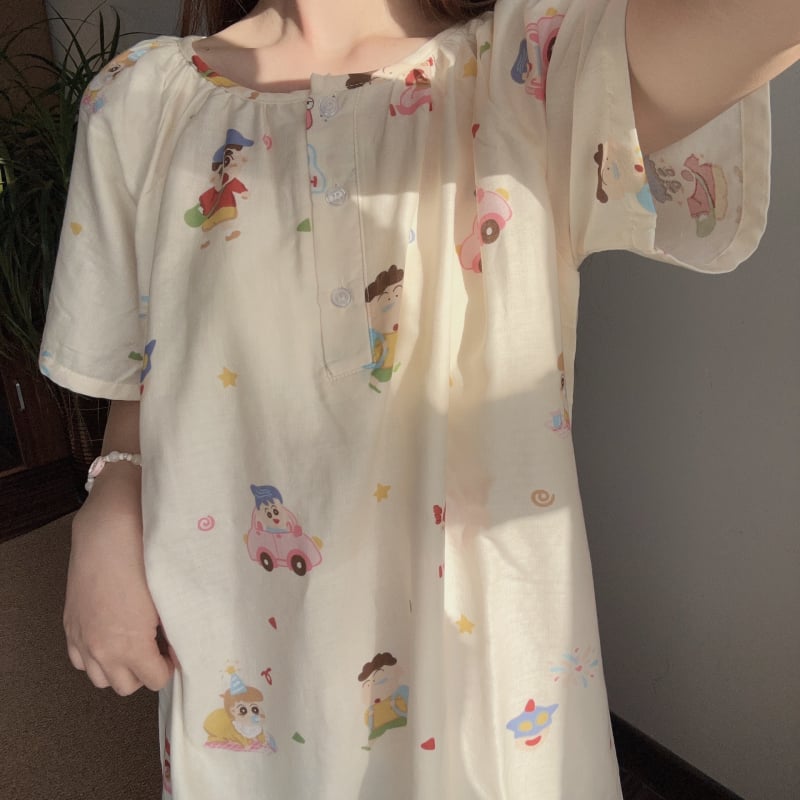 Νυχτικό από 100% βαμβάκι με μανίκια 3/4, διπλό στρώμα γάζας, λεπτό ύφασμα (121–140 g/m²) – γλυκό και χαριτωμένο για τη μητρότητα