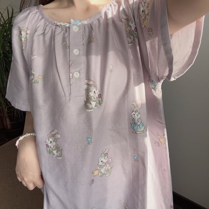 Νυχτικό από 100% βαμβάκι με μανίκια 3/4, διπλό στρώμα γάζας, λεπτό ύφασμα (121–140 g/m²) – γλυκό και χαριτωμένο για τη μητρότητα