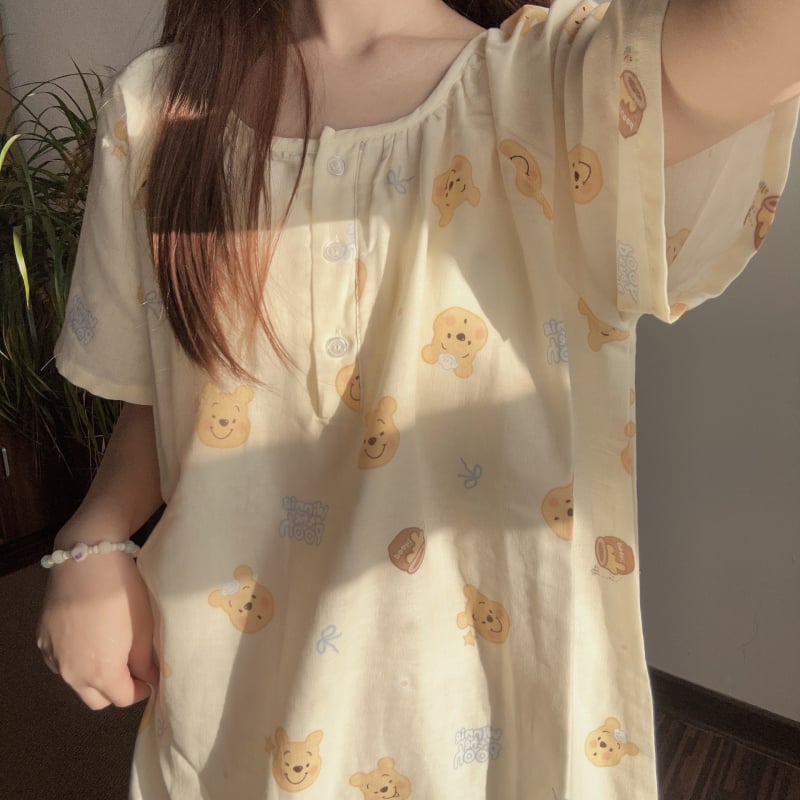 Νυχτικό από 100% βαμβάκι με μανίκια 3/4, διπλό στρώμα γάζας, λεπτό ύφασμα (121–140 g/m²) – γλυκό και χαριτωμένο για τη μητρότητα