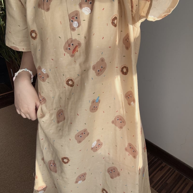 Νυχτικό από 100% βαμβάκι με μανίκια 3/4, διπλό στρώμα γάζας, λεπτό ύφασμα (121–140 g/m²) – γλυκό και χαριτωμένο για τη μητρότητα