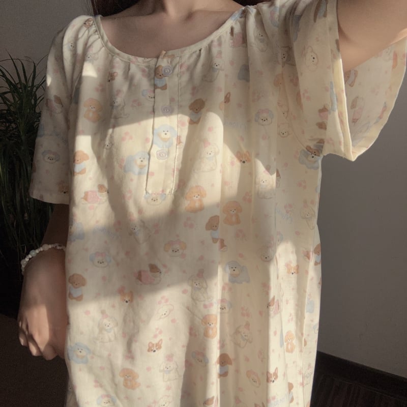 Νυχτικό από 100% βαμβάκι με μανίκια 3/4, διπλό στρώμα γάζας, λεπτό ύφασμα (121–140 g/m²) – γλυκό και χαριτωμένο για τη μητρότητα