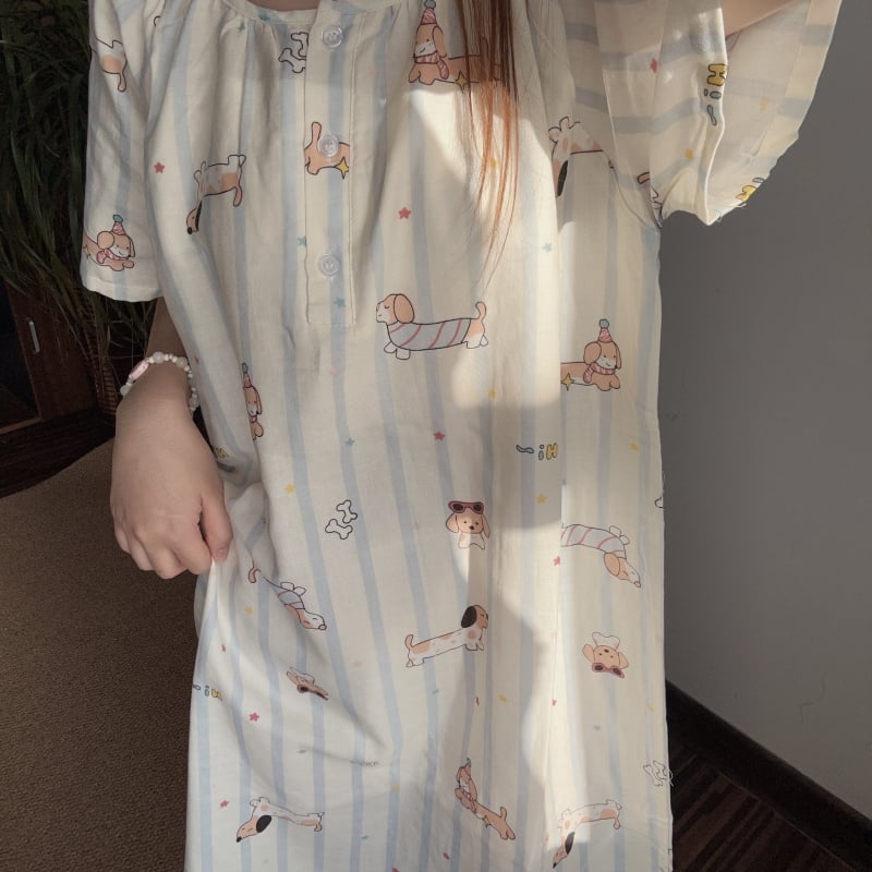 Νυχτικό από 100% βαμβάκι με μανίκια 3/4, διπλό στρώμα γάζας, λεπτό ύφασμα (121–140 g/m²) – γλυκό και χαριτωμένο για τη μητρότητα