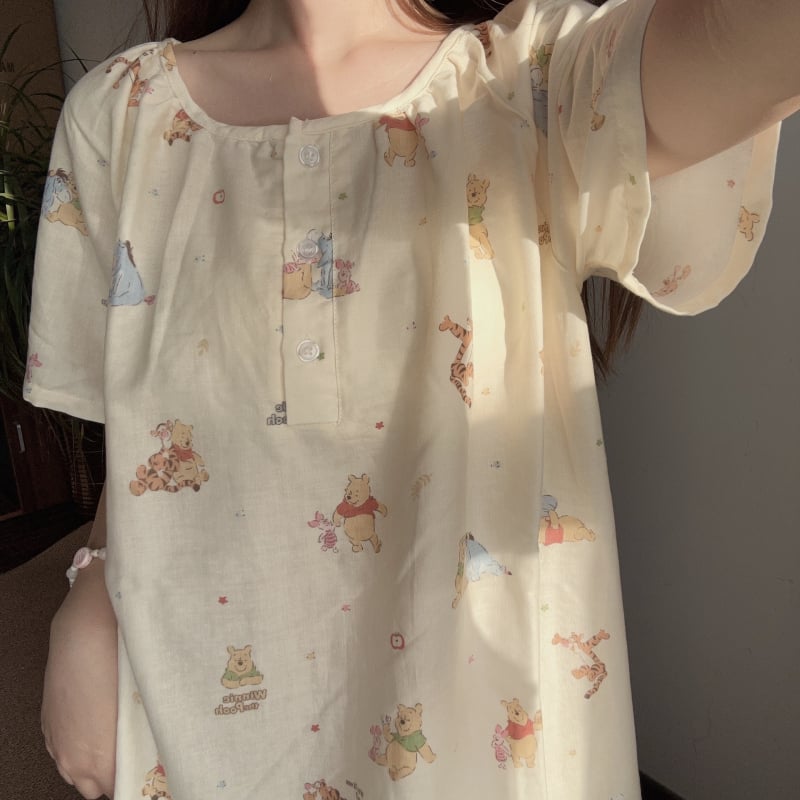 Νυχτικό από 100% βαμβάκι με μανίκια 3/4, διπλό στρώμα γάζας, λεπτό ύφασμα (121–140 g/m²) – γλυκό και χαριτωμένο για τη μητρότητα