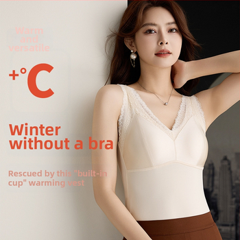 Moteriška nailono termovestė su V kaklu, įmontuotos krūties pagalvėlės ir įdaru, dviejų sluoksnių, anti-statininės, šildo