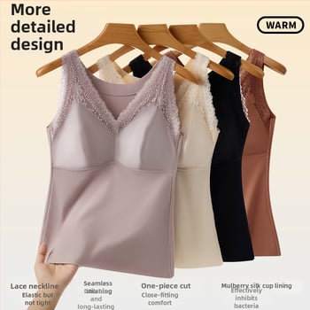 Moteriška nailono termovestė su V kaklu, įmontuotos krūties pagalvėlės ir įdaru, dviejų sluoksnių, anti-statininės, šildo