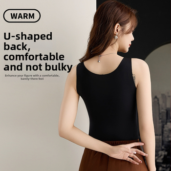 Moteriška nailono termovestė su V kaklu, įmontuotos krūties pagalvėlės ir įdaru, dviejų sluoksnių, anti-statininės, šildo