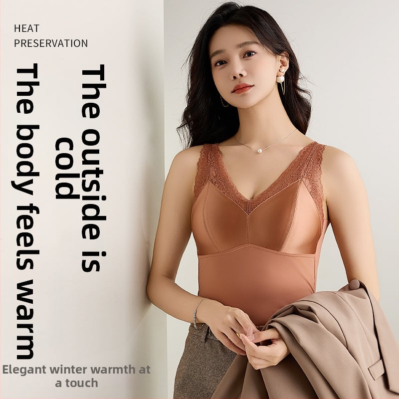 Moteriška nailono termovestė su V kaklu, įmontuotos krūties pagalvėlės ir įdaru, dviejų sluoksnių, anti-statininės, šildo