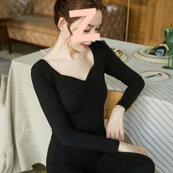 Ženski pamukasti termalni set za jesen — tanak osnovni sloj, gornji dio s okruglim izrezom i dugačke hlače, bezšivni dizajn, 90–95% pamuk, baršunasta podstava, 181–200 g/m²