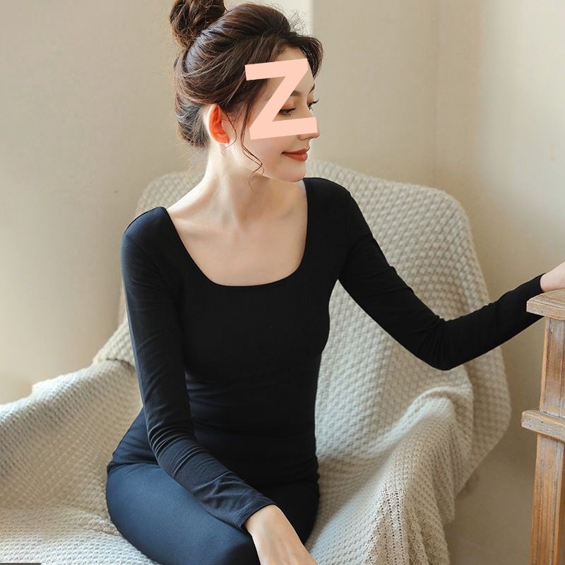 Ženski pamukasti termalni set za jesen — tanak osnovni sloj, gornji dio s okruglim izrezom i dugačke hlače, bezšivni dizajn, 90–95% pamuk, baršunasta podstava, 181–200 g/m²