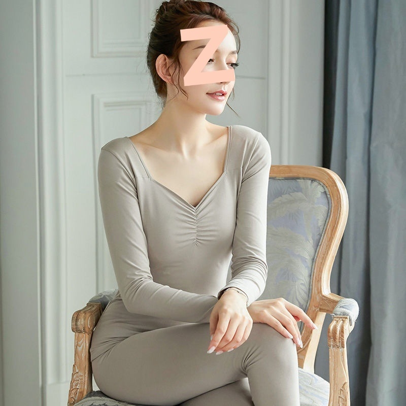 Ženski pamukasti termalni set za jesen — tanak osnovni sloj, gornji dio s okruglim izrezom i dugačke hlače, bezšivni dizajn, 90–95% pamuk, baršunasta podstava, 181–200 g/m²