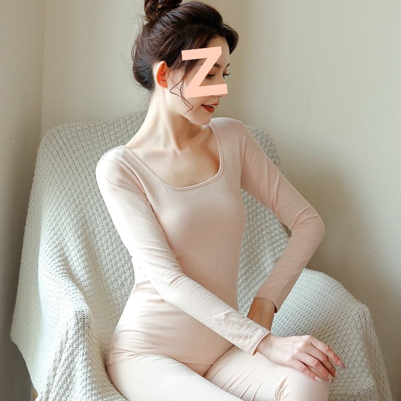 Ženski pamukasti termalni set za jesen — tanak osnovni sloj, gornji dio s okruglim izrezom i dugačke hlače, bezšivni dizajn, 90–95% pamuk, baršunasta podstava, 181–200 g/m²