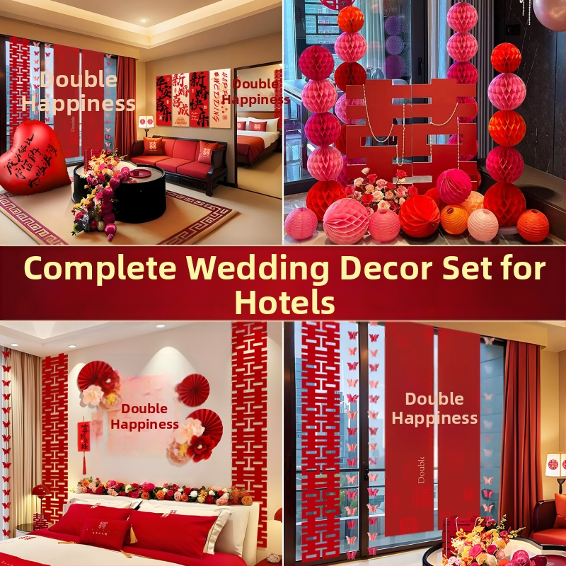 Feixunfei Vestuvės vietos dekoravimo rinkinys — popierinė fono sienos dekoras su kaspėlėmis ir gėlėmis