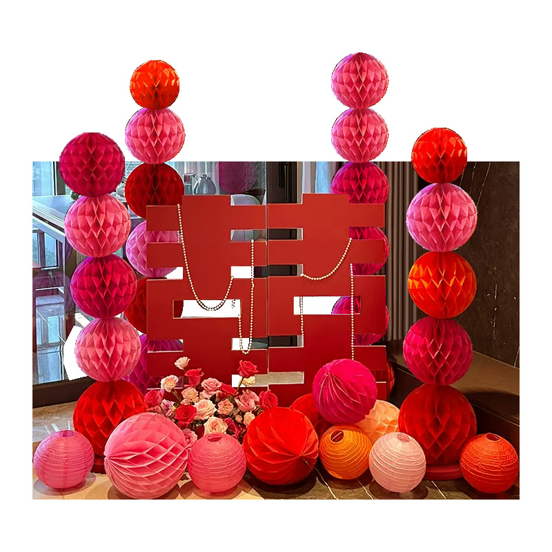 Feixunfei Vestuvės vietos dekoravimo rinkinys — popierinė fono sienos dekoras su kaspėlėmis ir gėlėmis