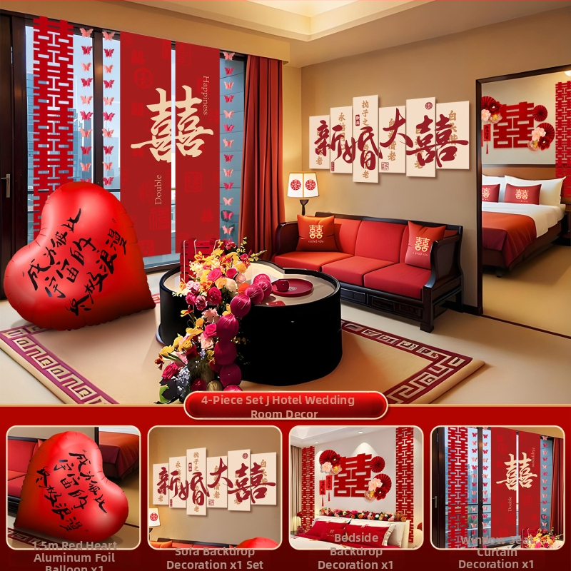 Feixunfei Vestuvės vietos dekoravimo rinkinys — popierinė fono sienos dekoras su kaspėlėmis ir gėlėmis