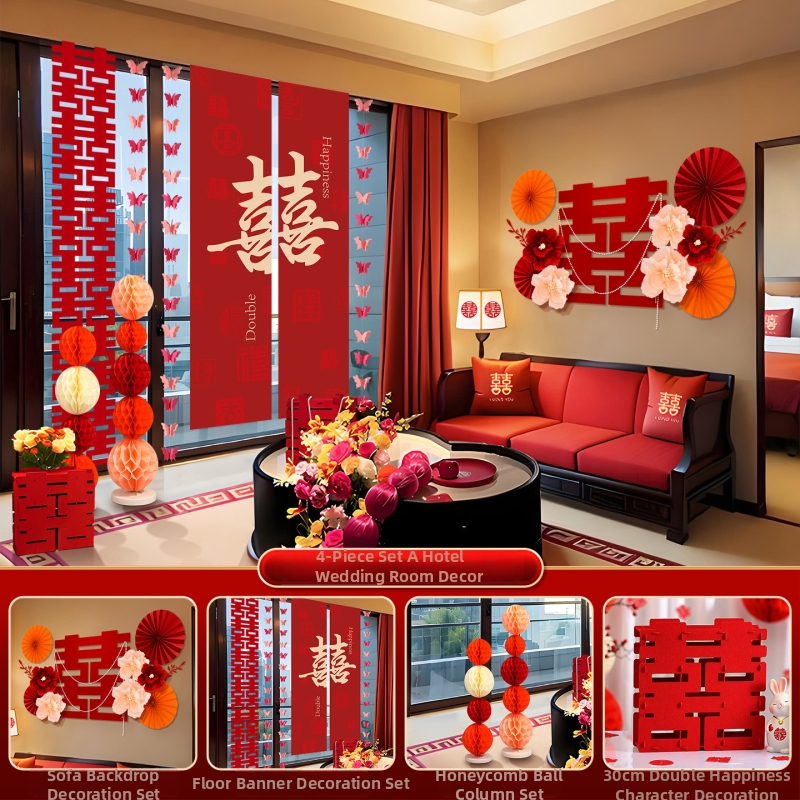 Feixunfei Vestuvės vietos dekoravimo rinkinys — popierinė fono sienos dekoras su kaspėlėmis ir gėlėmis