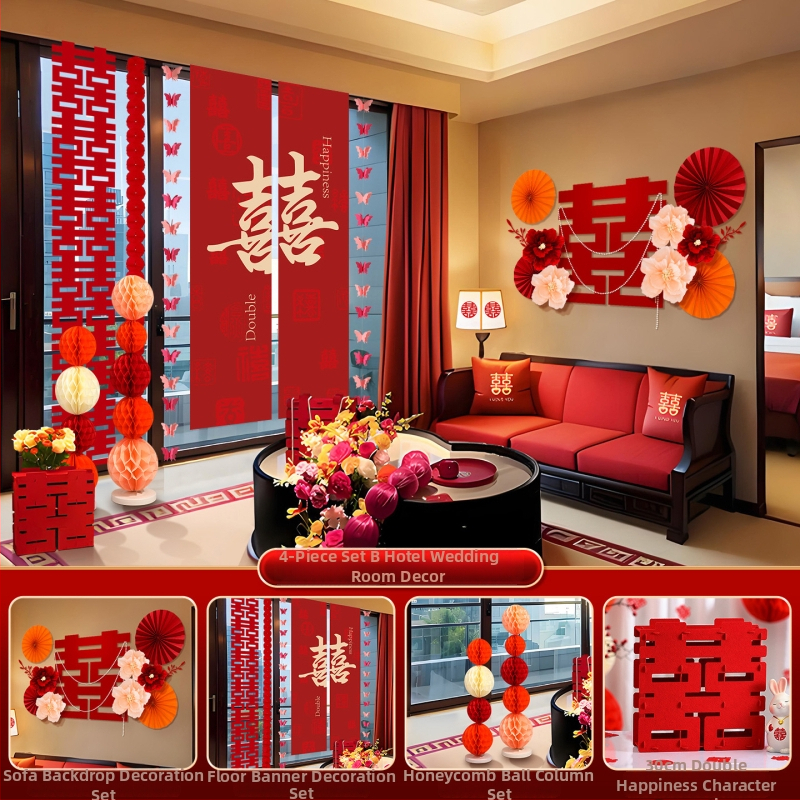 Feixunfei Vestuvės vietos dekoravimo rinkinys — popierinė fono sienos dekoras su kaspėlėmis ir gėlėmis