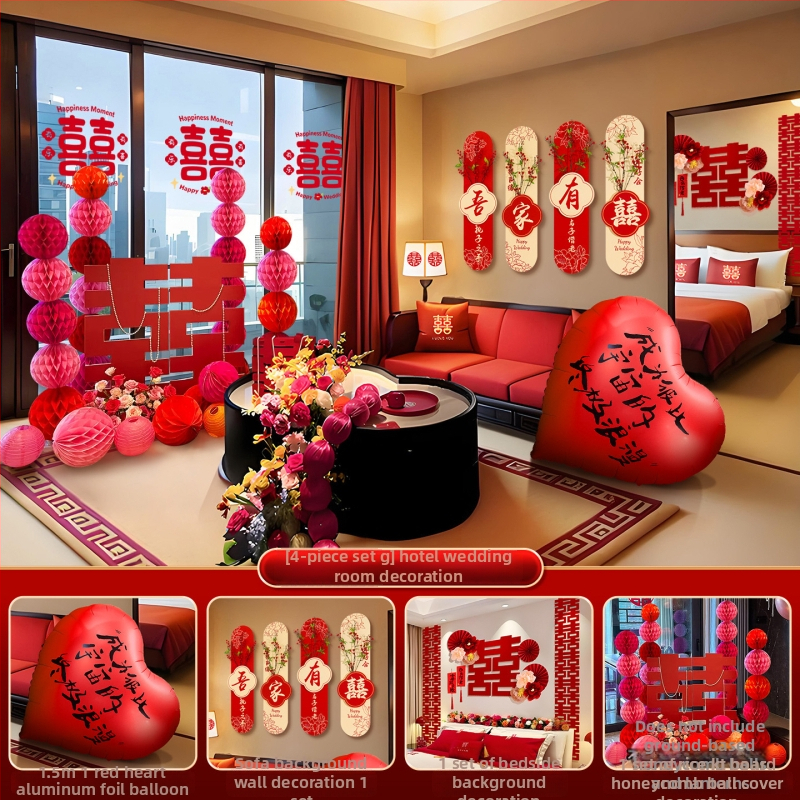 Feixunfei Vestuvės vietos dekoravimo rinkinys — popierinė fono sienos dekoras su kaspėlėmis ir gėlėmis