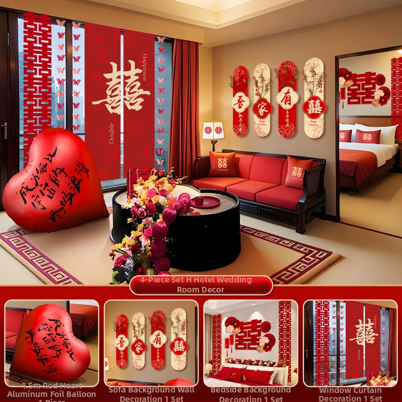 Feixunfei Vestuvės vietos dekoravimo rinkinys — popierinė fono sienos dekoras su kaspėlėmis ir gėlėmis