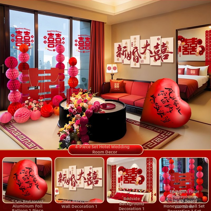 Feixunfei Vestuvės vietos dekoravimo rinkinys — popierinė fono sienos dekoras su kaspėlėmis ir gėlėmis