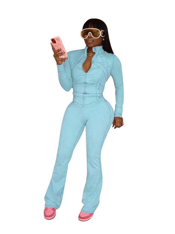 Костюм от две части с квилиран плат, дълги ръкави, едноцветен полиестер-спандекс, есен 2024, елегантен градски стил