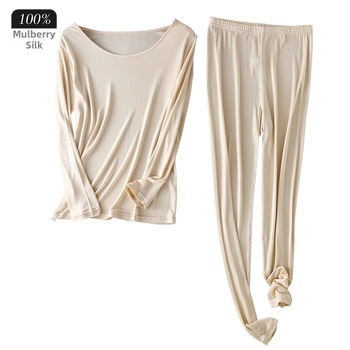 Ženski set od Mulberry svile: top s okruglim izrezom i 3/4 rukavima te hlače, ultra-tanki materijal 81–100 g/m², topao